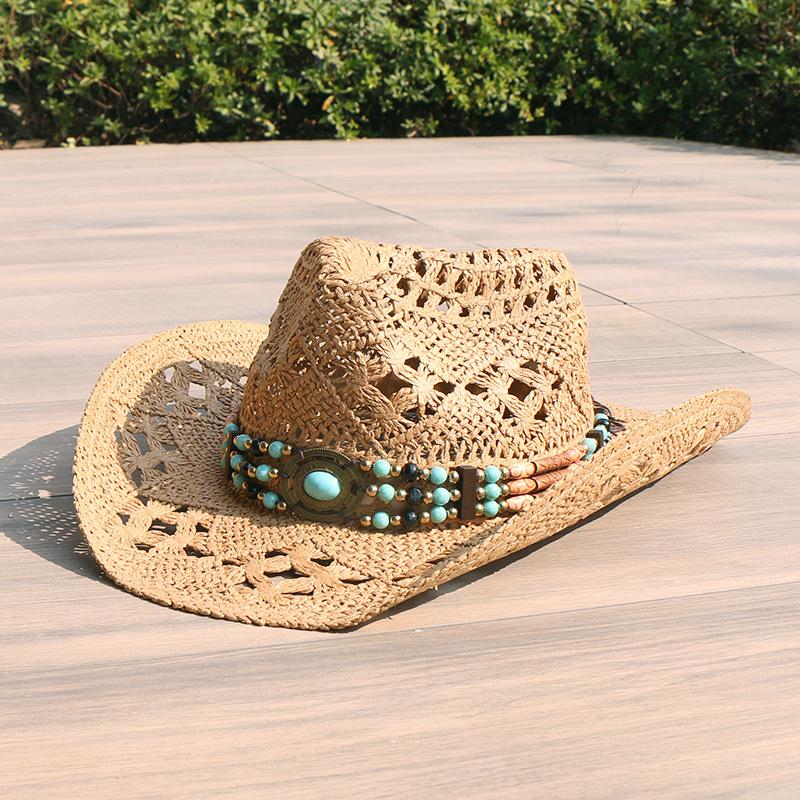 Hot-selling Summer Hollow Straw Weaving Western Cowboy Hat Sunscreen Sunshade Jazz Top Hat Men's and Women's Fashion Versatile