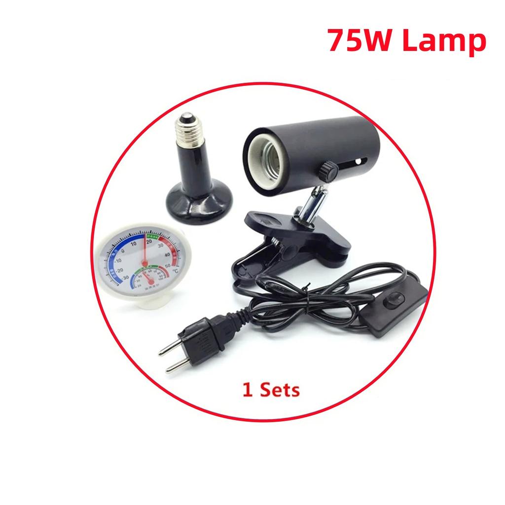 1Set Reptile Heating Lamp Kit 360 Degree Rotation Clamped UVA/UVB Lamp Rack Thermometer Hygrometer EU Plug 25/50/75/100/150/200W