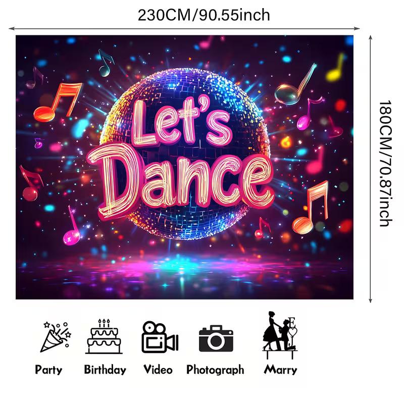 Vibrant Disco Dance Party Backdrop with Music Notes for Photo Booth