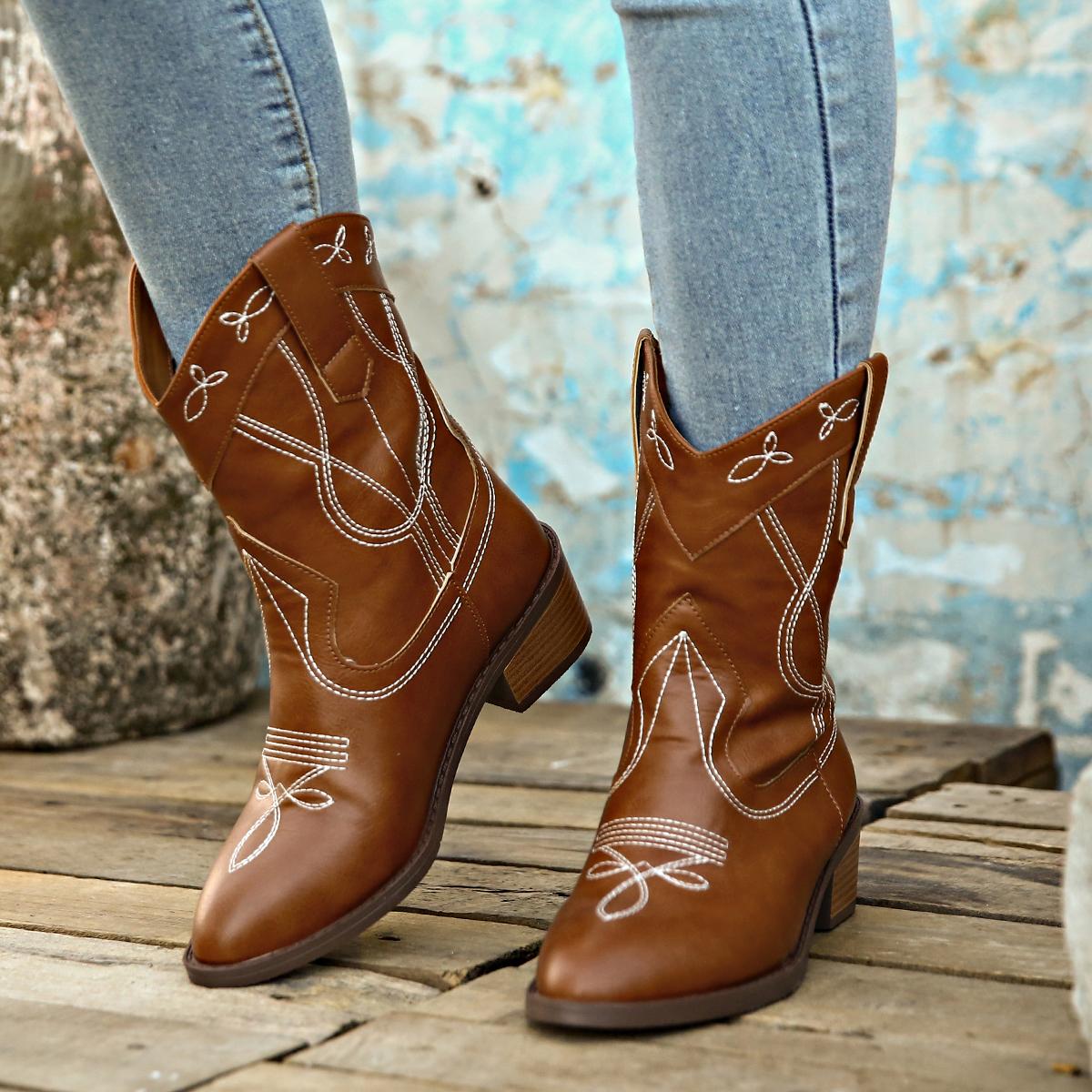 Женские сапоги Высококачественные женские сапоги Зимние остроносые вышитые однотонные — фото 5