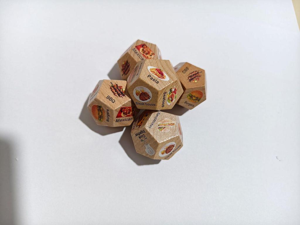 Beech Wood Twelve-Sided Decision Dice for Food, Activity, Movie, and Date Night