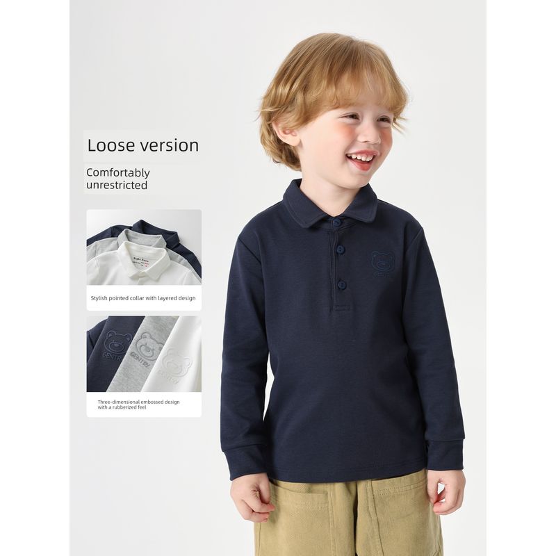 Right European Boys' Academy Style Long-Sleeved Polo Shirt 2026 Spring and Autumn New Children's Clothing Baby White Top