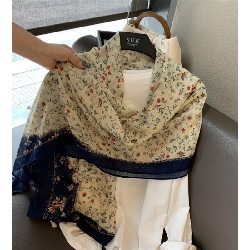 Vintage Floral Long Scarf For Women Beach Shawl Lightweight