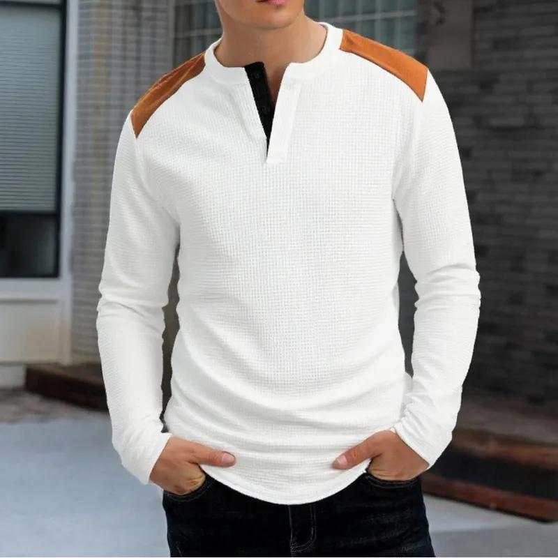 

High Collar Buttoned Round Neck Long-sleeved Sweatshirt New Men s Outdoor Casual Versatile Two-color S білий