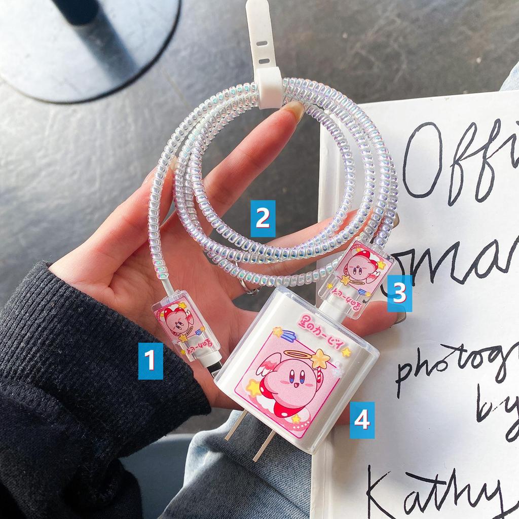 Apple Data Cable Protection Kit: 20W Charging Head, Transparent Cartoon Design, 4-Piece Set