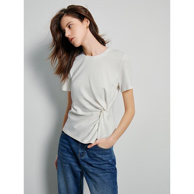 Chuyu Women's Twist Knot Irregular Round Neck Short Sleeve T-Shirt