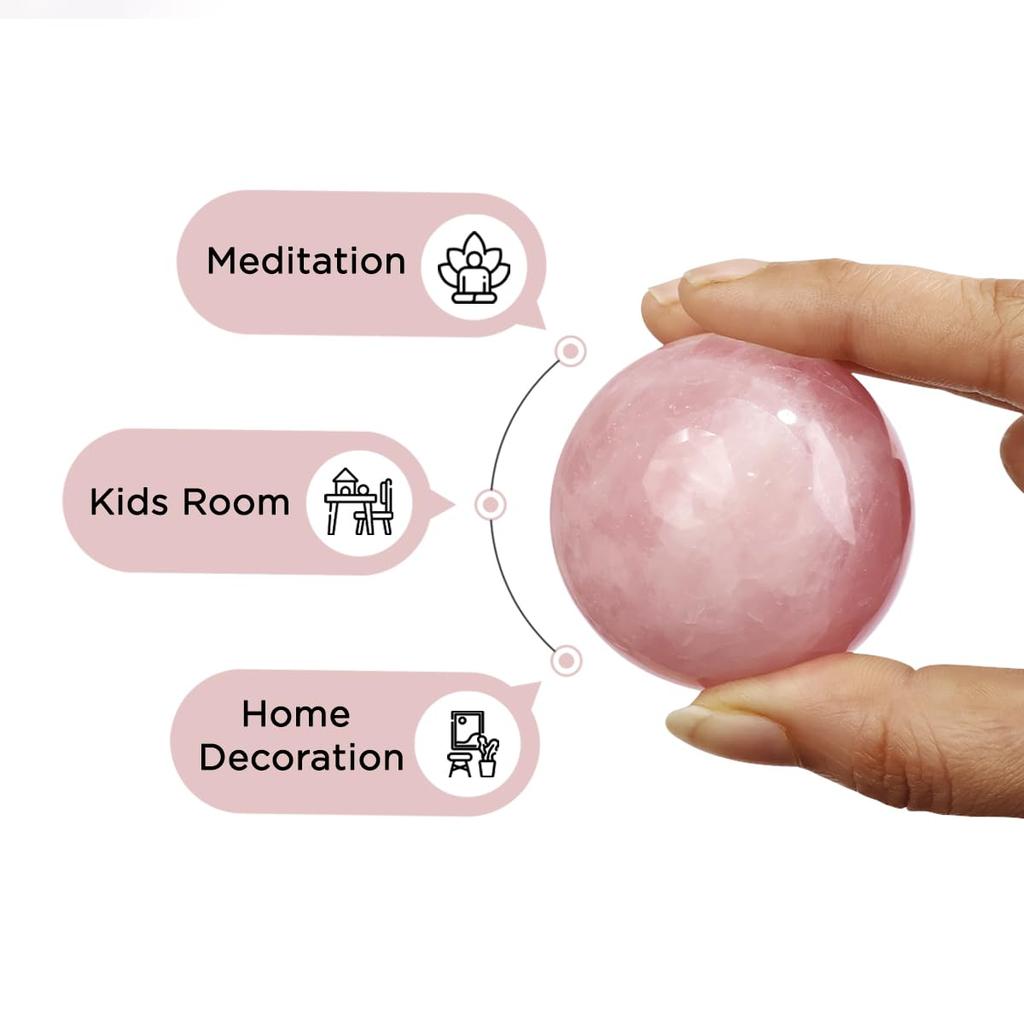 Rose Quartz Crystal Sphere Ball 100–150 Gm for Spiritual Gifting & Home Decor | Gemstone Showpiece Figurine for Feng Shui, Vastu & Reiki Meditati