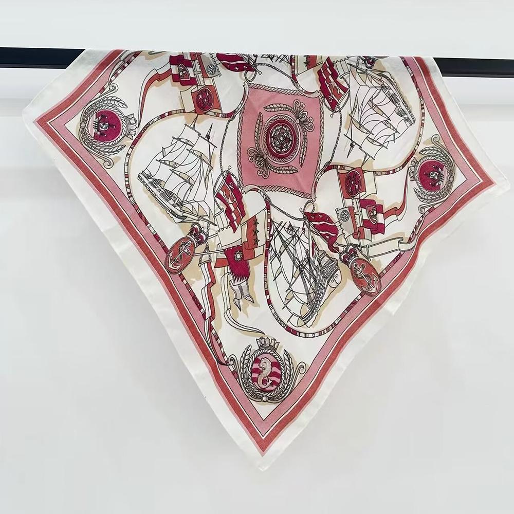2024 Luxury Animals Floral Print 70cm Cotton Velvet Square Scarf for Women Soft Neckerchief Lady Hijab Neck Tie Hair Headbands