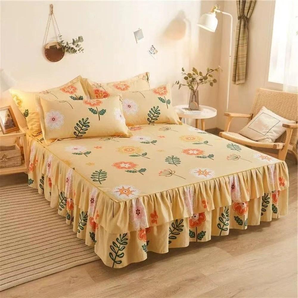 

120/150/180CM Double Lace Bed Skirt Three-piece Set Bedsheet Pillowcase for Kids Adults Bedroom 120x200cm золотой