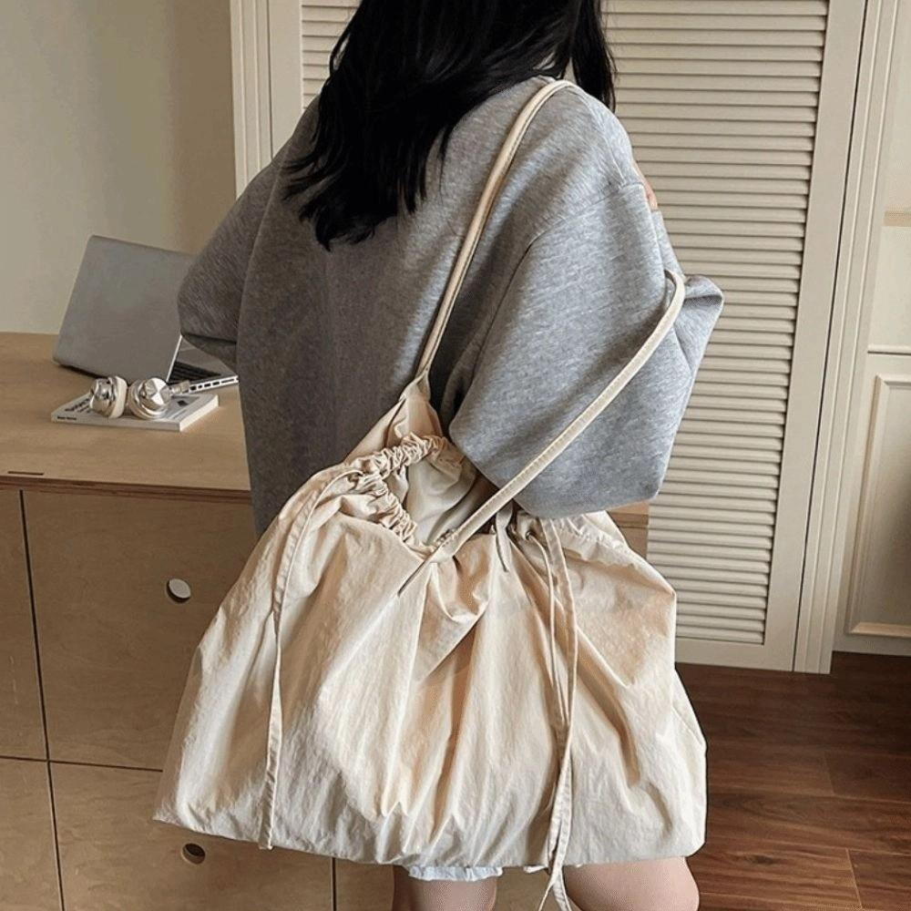 Versatile Overlarge Drawsting Bag Large Capacity Women's Handbag Simple Nylon Totes Bag  Girls
