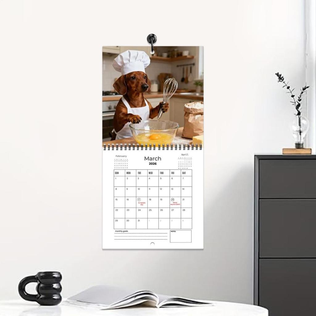 Dachshund Dog Wall Calendar 2026 Weekly and Monthly Planner for Appointment Home Office Kitchen Fridge Classroom Decoration