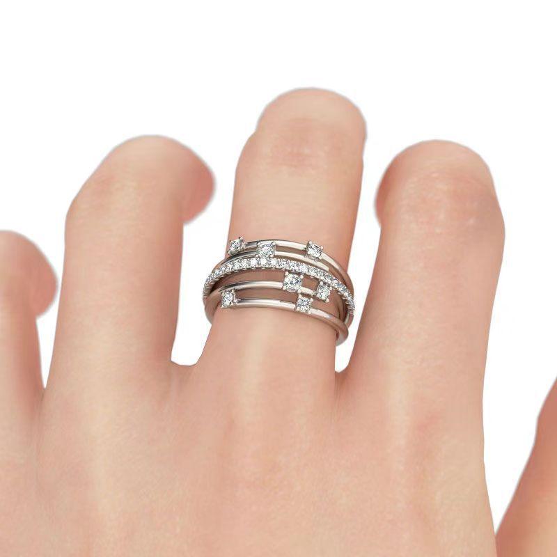 Viya Sparkling Diamond Micro-Set Zircon Ring, Creative Women'S Cross-Color Separation Ring