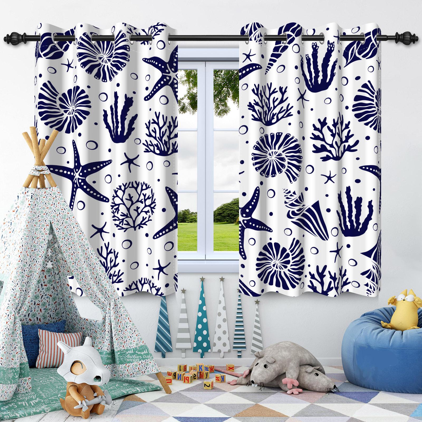 

2 шт. Морские растения Ракушки Морская звезда Блэкаут шторы Теплоизолированные Люверсы Оконные драпировки Детская спальня Гостиная Декор 50x120cm 2pcs