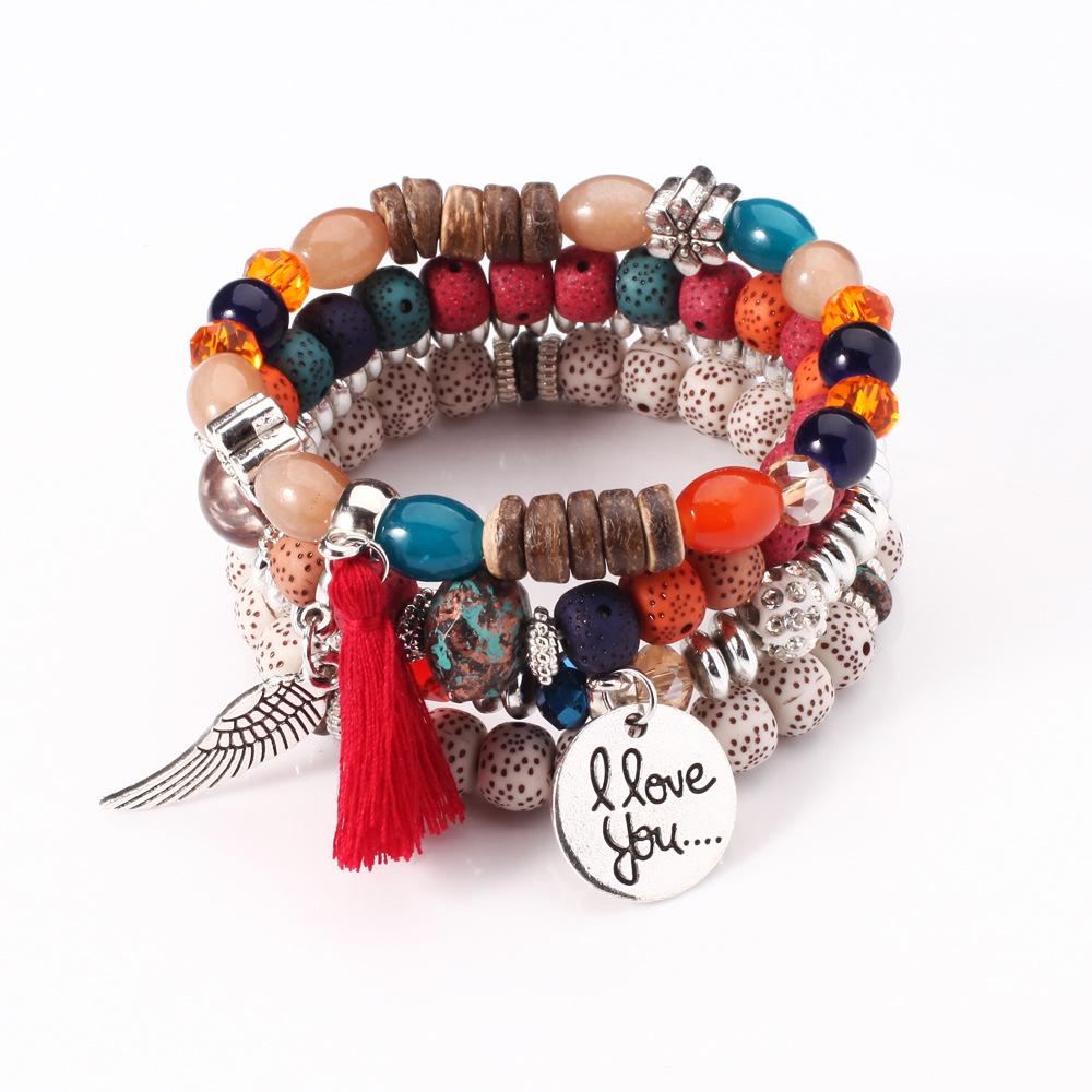 LUXY MOON 4PC I Love You Naturstein Krystall Bohemia Perler Flerlags Armbånd Dame Smykker
