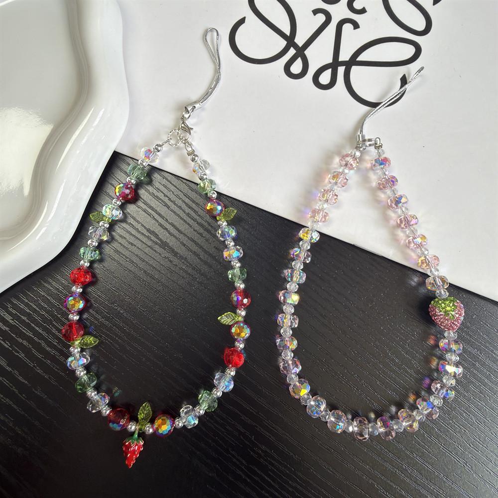 Strawberry Crystal Phone Lanyard With Handcrafted Beads For Girls And Women