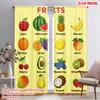2pcs 2D Flat Printing Curtain Fruit Chart Learning Educational Polyester Without Electricity Birthday Party Use for Home Decor