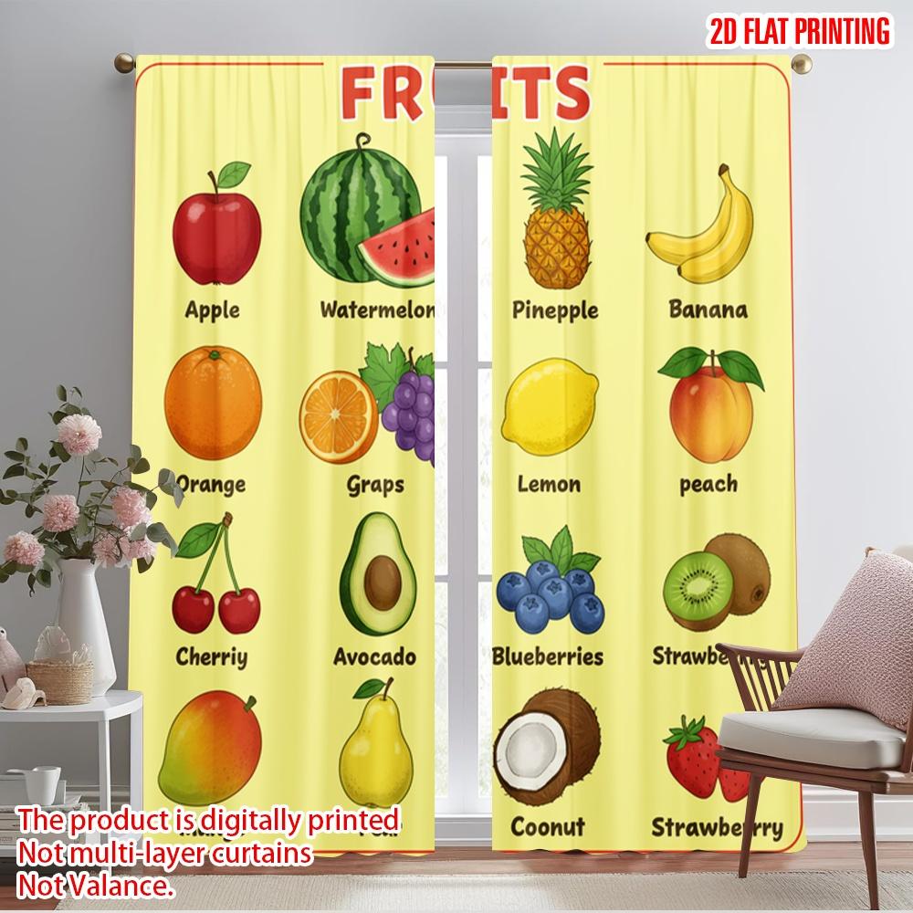 2pcs 2D Flat Printing Curtain Fruit Chart Learning Educational Polyester Without Electricity Birthday Party Use for Home Decor