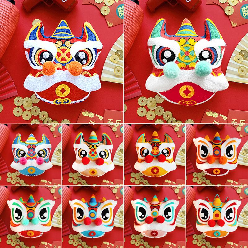 Chinese Traditional Dance Lion Embroidery Cushion Velvet Tufted 3D Lion Pillow With Fillings Sofa Backrest Cushion Wedding Decor