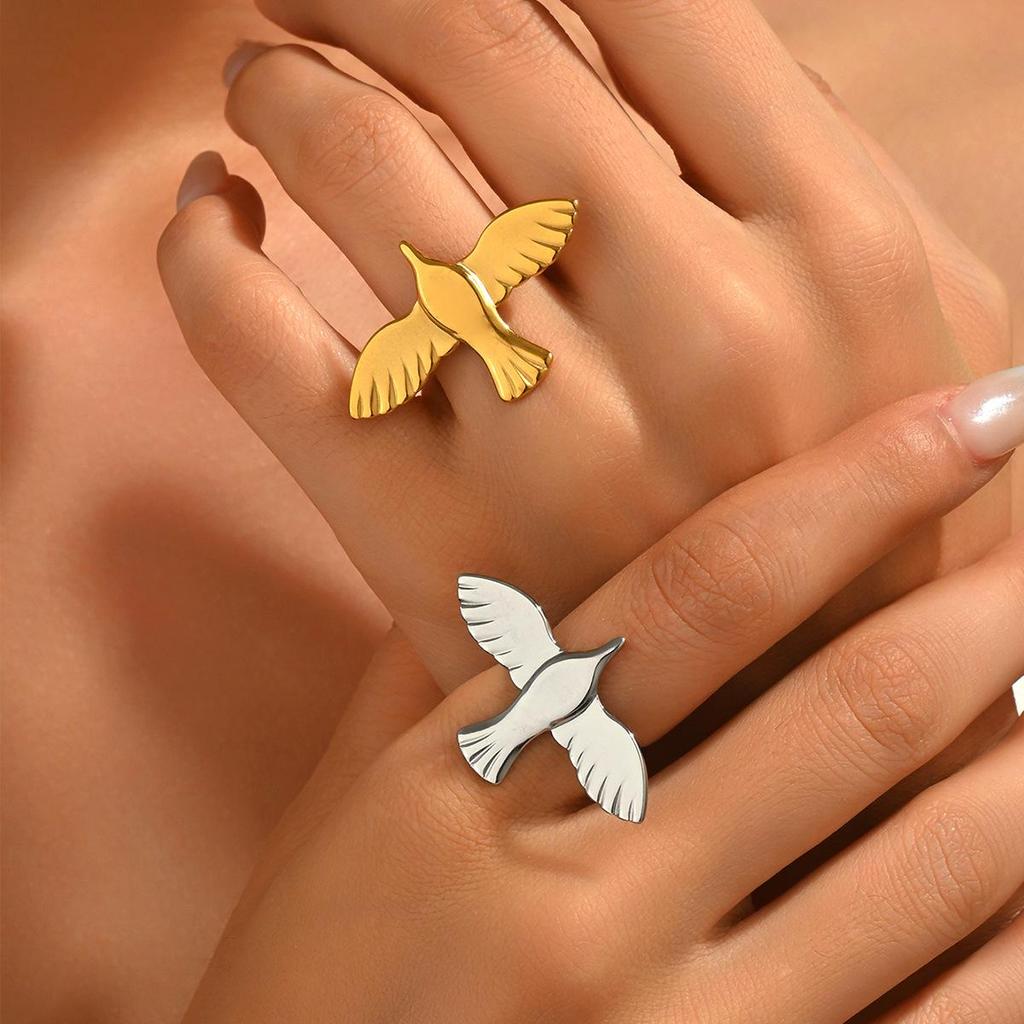 Stainless Steel Flying Dove Ring - European & American Trendy Jewelry