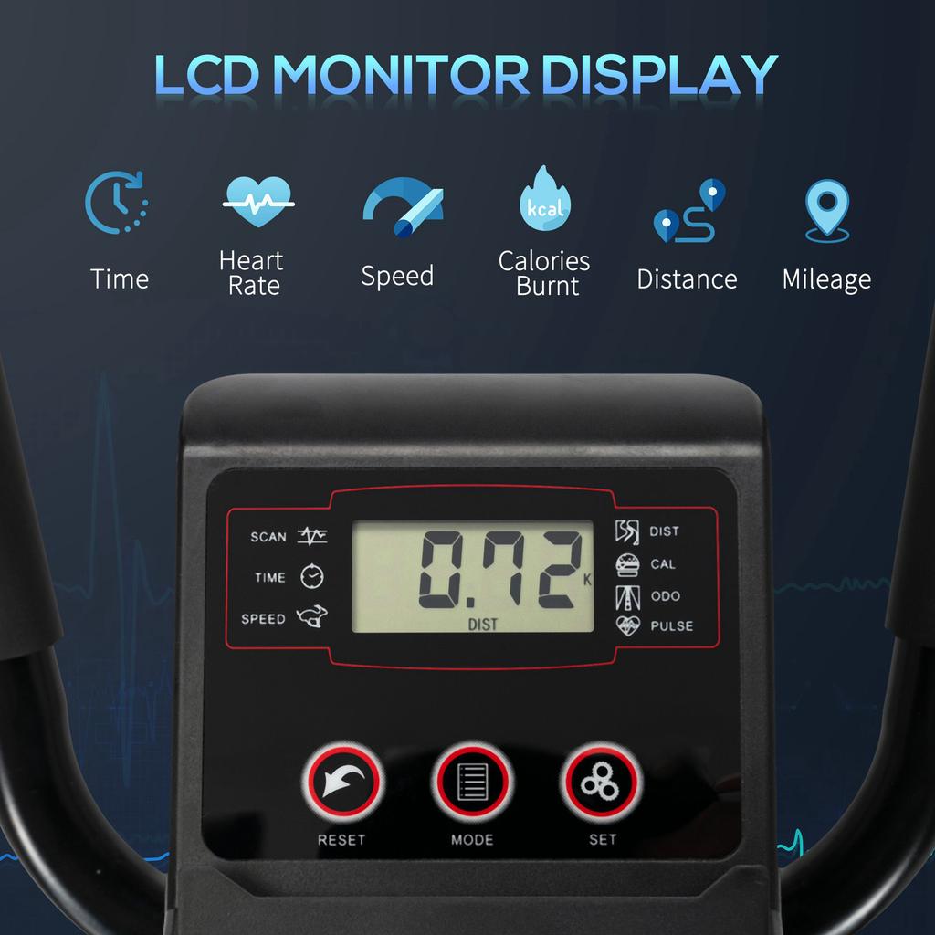 Elliptical Cross Trainer, Home Cardio Workout Machine with Eight Level Magnetic Resistance, LCD Monitor, Heart Rate Sensor, Two Wheels