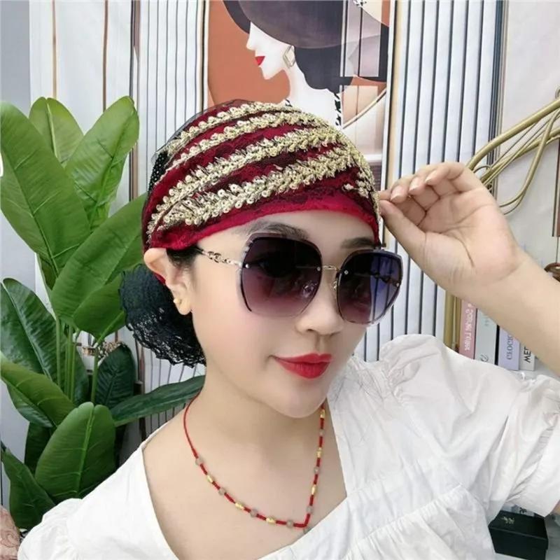 Luxuriöse Stickerei Pailletten Plissee Turbanmütze für Frauen Afrikanische Damen Wickelkopfhaube Muslimischer Turban Hut Damen Kopfwickel