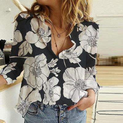 Ladies Shirt Lapel Long Sleeve Button Cotton Linen Shirt Women's Solid Color Loose Large Size Tops