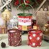 2pcs Decorative Christmas Candy Boxes Handheld Round Bucket Portable Sweets Tins with Handle for Family Gathering