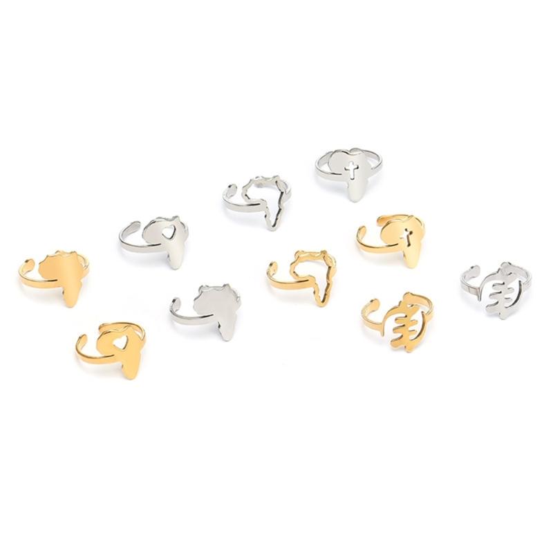 Pierścionki z mapą Afryki w stylu vintage dla kobiet mężczyzn stal nierdzewna Afryka otwarty pierścionek z konturem mapy Afryki obrączka biżuteria ozdoba