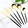 6Pcs/Set Gold Dinnerware Cutlery Set Mirror Stainless Steel Dinner Flatware Knife Dessert Fork Coffee Spoon Tableware Silverware Set