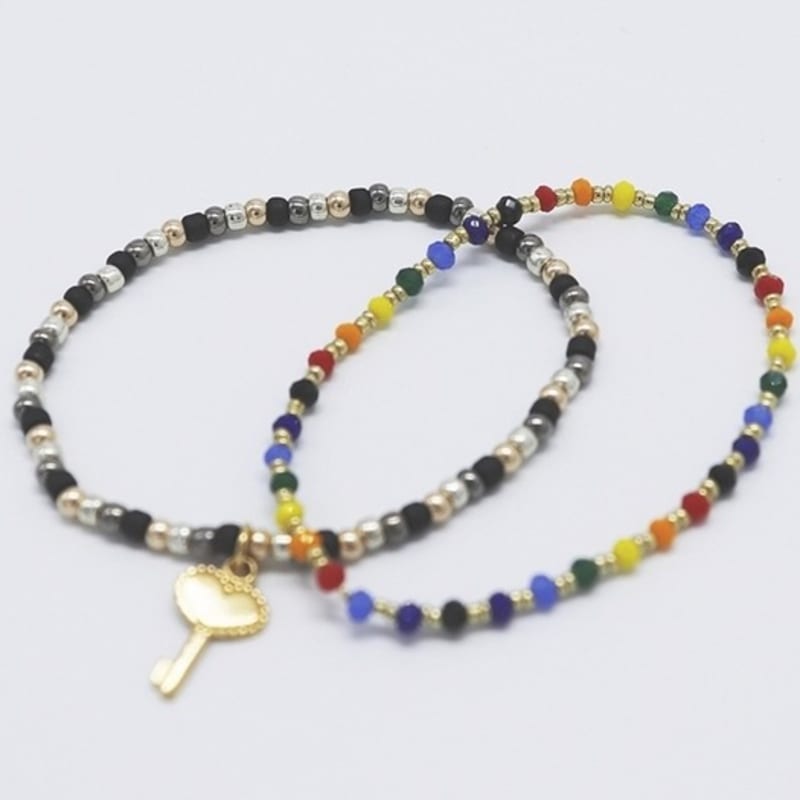 BONBEAU Luck key rainbow double beads Bracelet set (2 types)