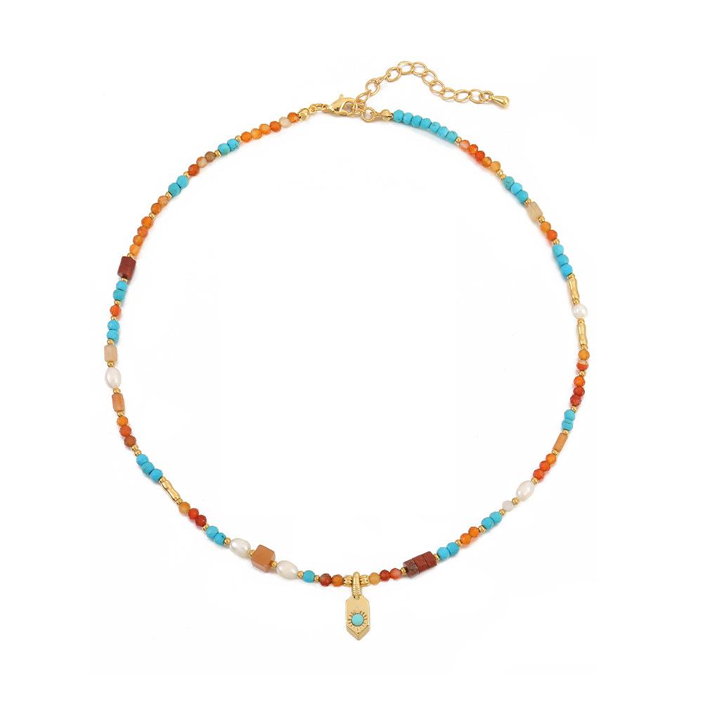 GEMCHIC Women s Dunhuang Style Vintage Natural Stone Freshwater Pearl Sweater Necklace with Gold Plated Pendant