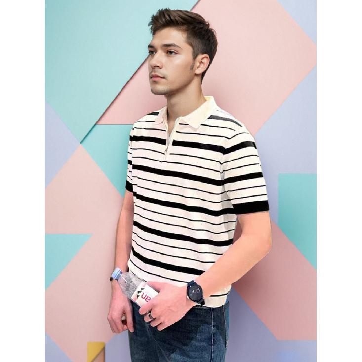 2025 Summer INS Trend Hong Kong Style Wide Stripe Polo Shirt Men's Short Sleeve T-Shirt Casual Versatile Turn-Down Collar Top