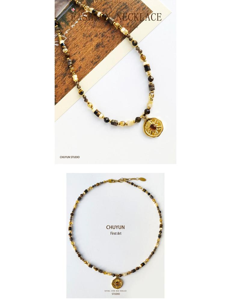 Sunset 2025 Early Autumn Natural Stone Beaded Necklace - High-End Niche Clavicle Chain