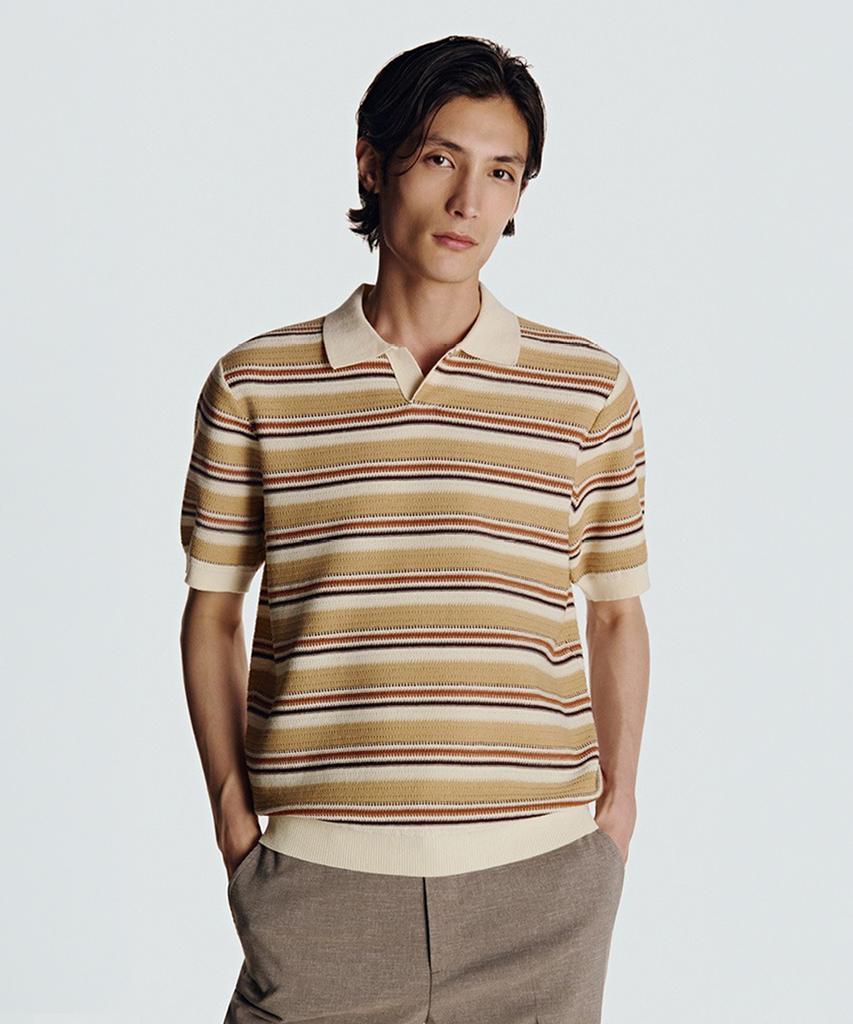 Danielkeulemyu 26Ss Multi-Stripe Open Collar Knit Orange