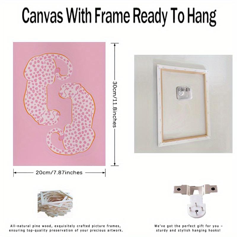 Framed - Cheetah Animal Printed Pink Canvas Wall Art Poster Full of Vitality Decorative Mural Poster Including Hanging Hardware