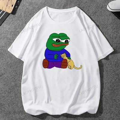 Pe Pe The Frog Meme Emote Cotton Mens Clothing Vintage Fashion Frog Animal Ladies Summer Kawaii Tees Funny Gift Casual Shirt