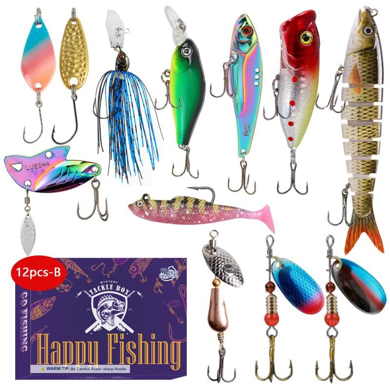 12-Piece Multi-Layer Soft Lure Set With Metal Blade Swimbait Crankbait Topwater Freshwater Saltwater Fishing