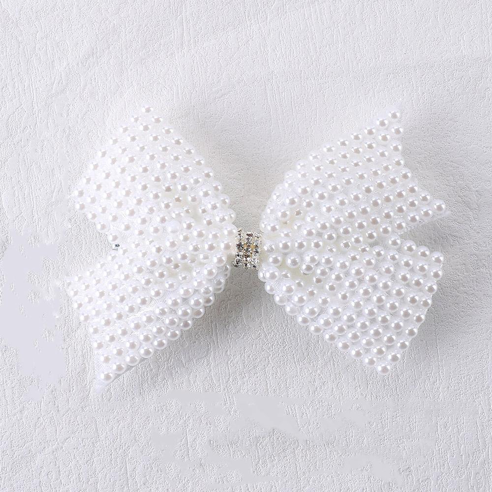 Trendy White Pearls Bow Hair Clips Sweet Beads Rhinestone Hairpin Bownot Barrette For Girl Children Korean Headdress Accessories