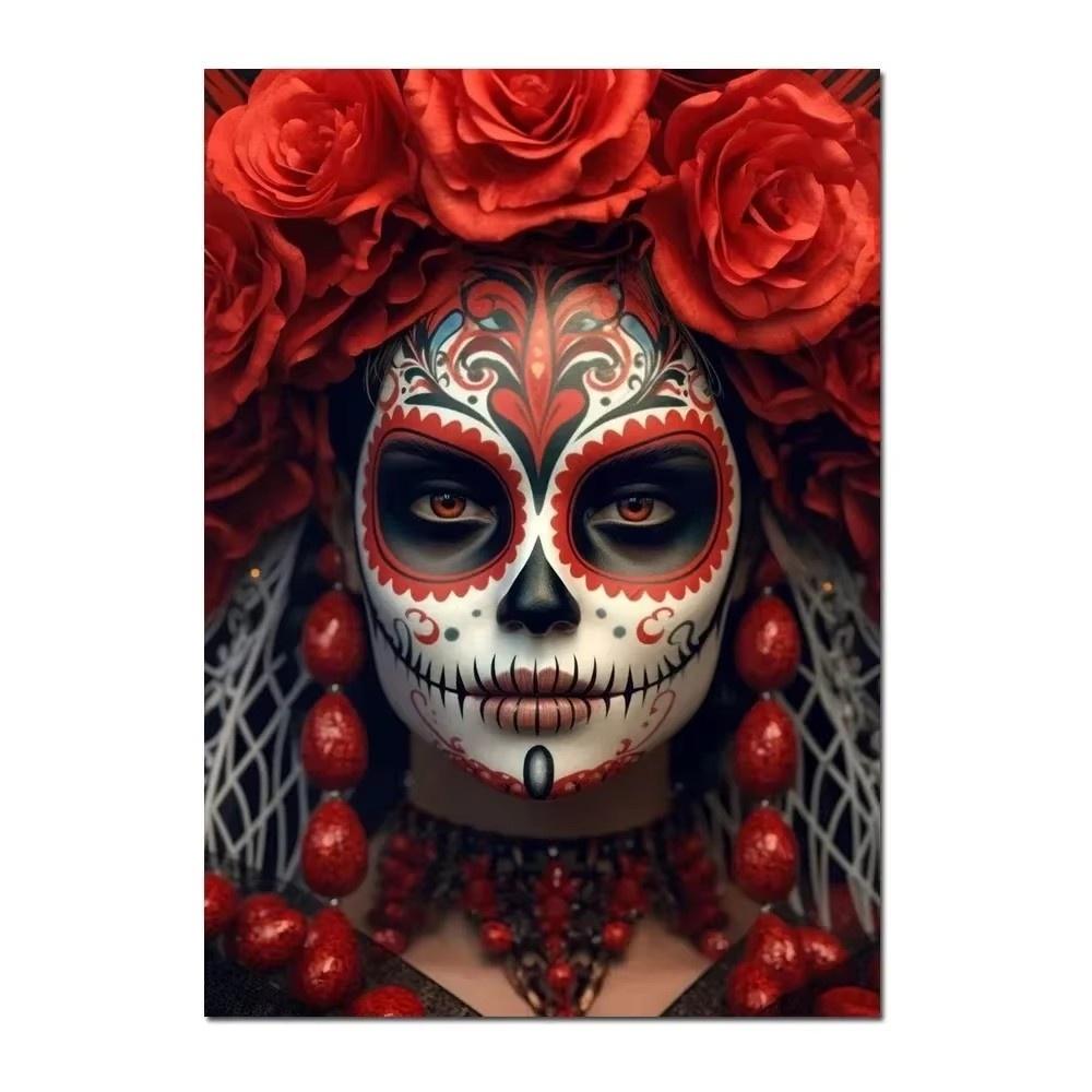 Mexican Day of The Dead La Catrina Sugar Skull Girls Poster Prints Gothic Canvas Painting Art Picture for Room Home Decor