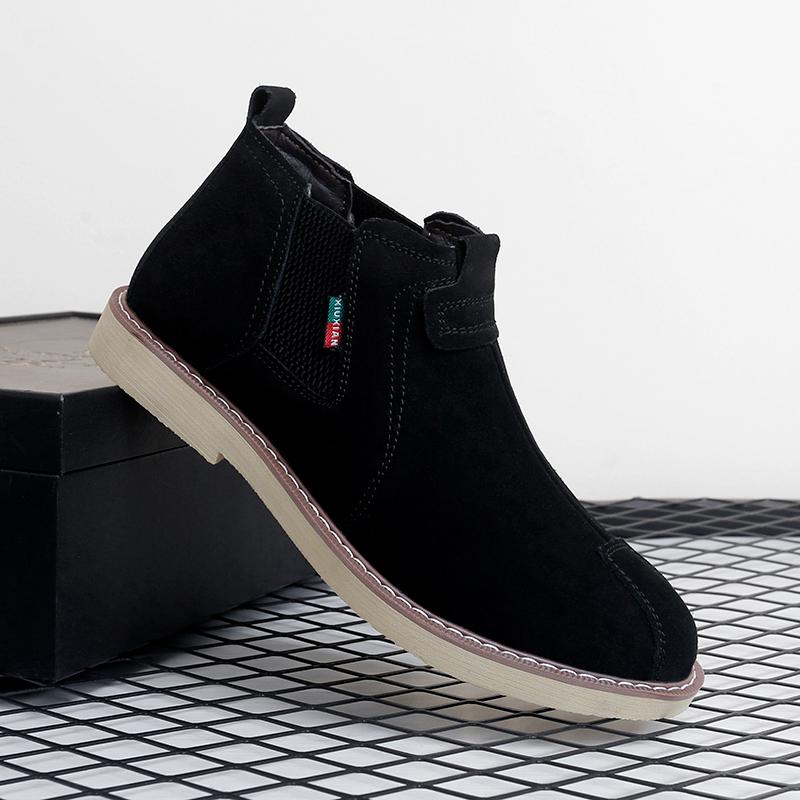 Fashion Suede Leather Chelsea Boots Winter Shoes Plush Warm Footwear New Fashion Slip on Mens Ankle Boots Non-Slip Leisure Walk Shoes