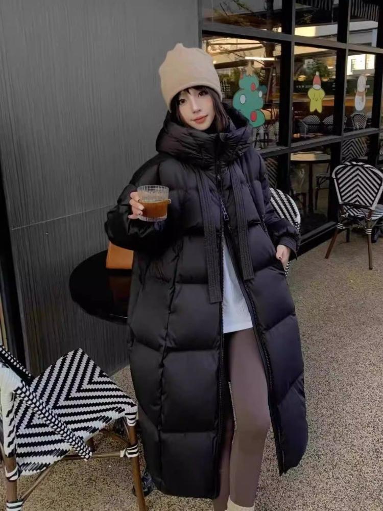Black Winter Fashion Thick Cotton Coat Women 2024 New Retro Parka Jacket Korean Oversized Chic Loose Hooded Casual Long Overcoat