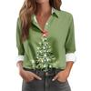 Skjortebluse for kvinner Juletrykkknapp Langermet Casual Basic skjortekrage Vanlig topp