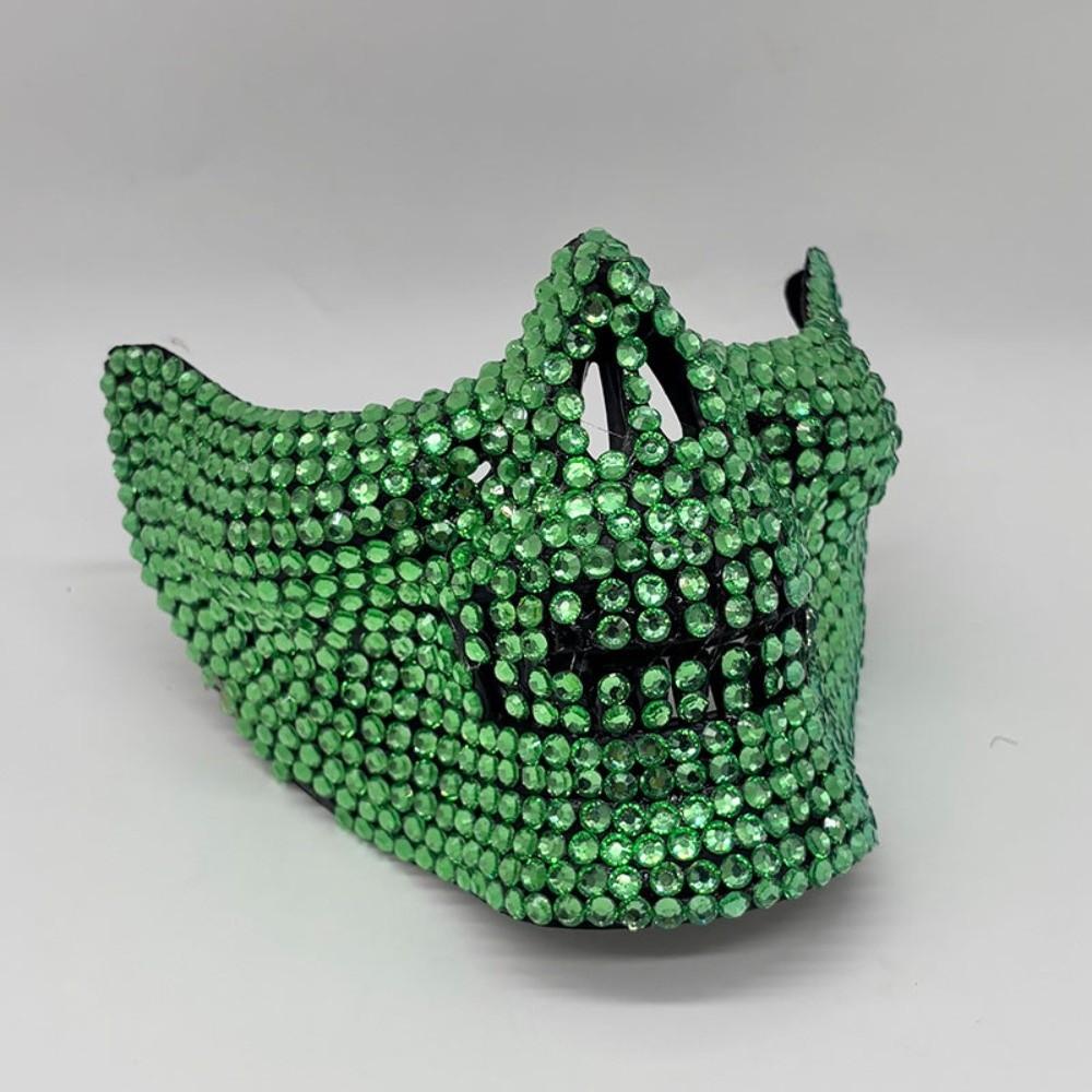 Punk Half Face Skull Mask Full Rhinestone Masquerade Mask Gothic Cosplay Mask  Music Festival зелёный