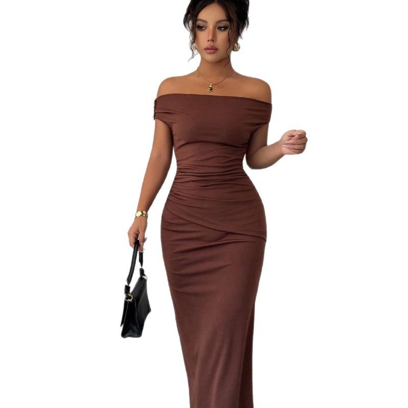 Spring and Summer New Style Elegant Off-the-Shoulder V-Neck Dress - Sexy and Graceful Long Evening Gown for Women