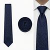 SHLAX&WING Men's Long Narrow Tie and Pocket Square Set, Blue Dot Pattern, Silk, 147cm x 6cm