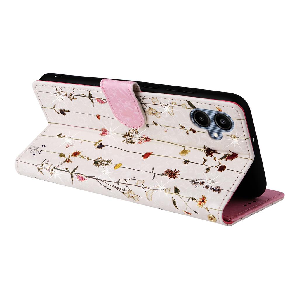 For Samsung Galaxy A07 4G/A06 4G/A06 5G Case RFID Blocking Flower Leather Phone Cover with Wrist Strap