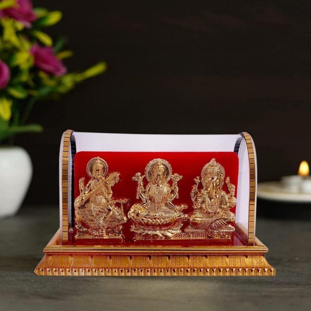 Gold Plated Idols | Laxmi Ganesh Murti & Ma Saraswati | Home Decor, Pooja Room, Study Table, Living Room & Office Decoration | Gift Item