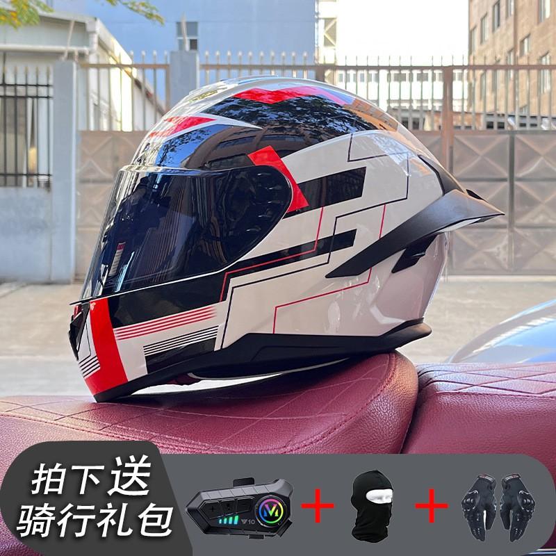 ECE/GB Certified Full Face Motorcycle Helmet With Bluetooth Intercom Men Women Use Large Rear Wing Stylish Design