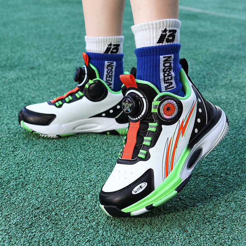 Grundschul-Basketballschuhe Jugend Beton Tatsächlicher Kampf Rutschfest Männliche Kinder Low-Top Drehknopf Sportschuhe