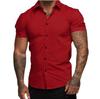 Camicia da Uomo a Maniche Corte in Tinta Unita con Colletto a Revers - Vestibilità Muscolosa